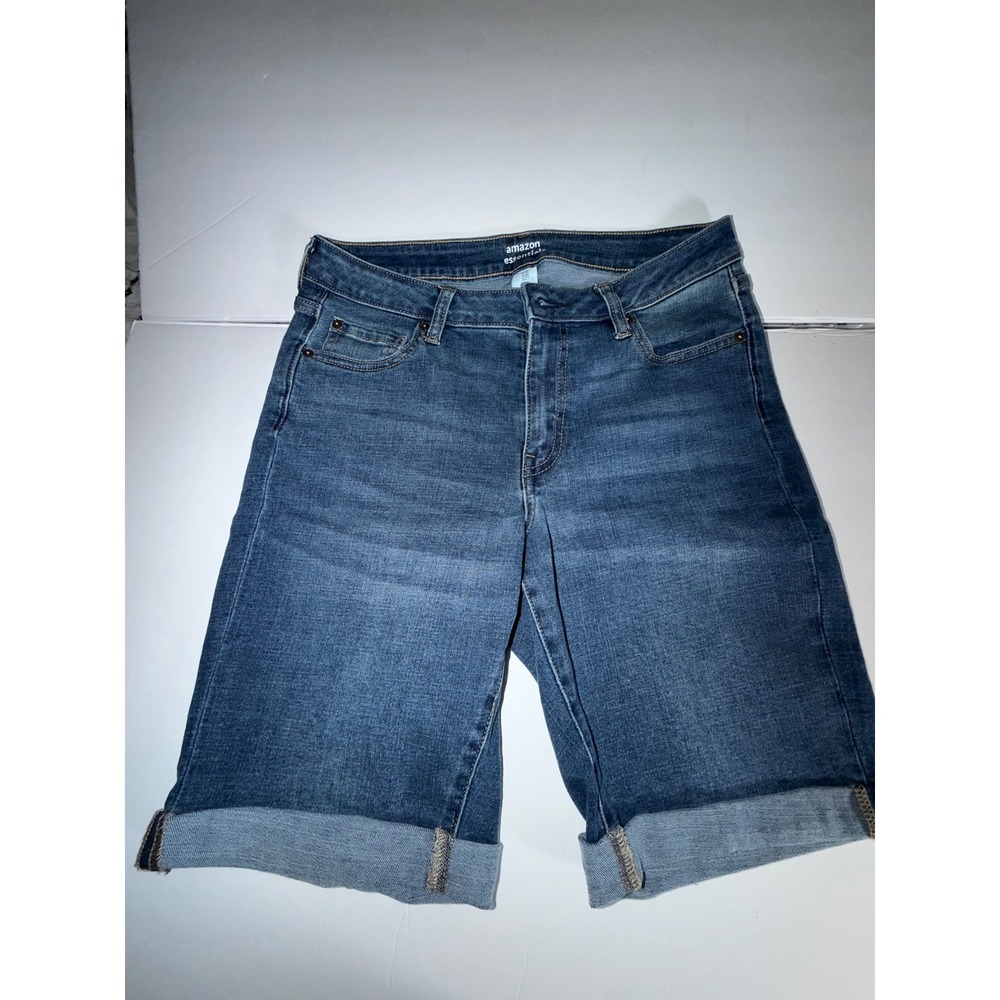 Amazon Essentials Womens Denim Bermuda Shorts Medium Wash Cuffed Size 8